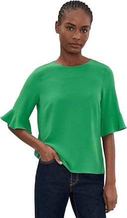 CeCe by Cynthia Steffe Elbow Ruffle Cuff Crew Neck Blouse Womens Clothing Pine Green : 2XL, Polyester/Spandex