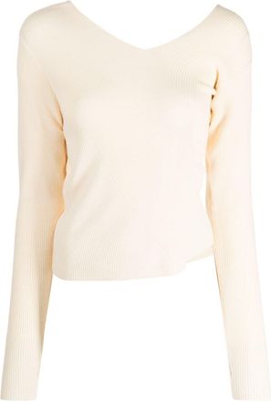 System asymmetric-design ribbed-knit jumper - women - Wool/Polyester/Nylon/Rayon - 36 - Neutrals