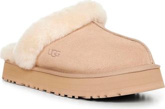 UGG Womens Slippers Disquette Suede Beige Calf Leather Mules Sandal