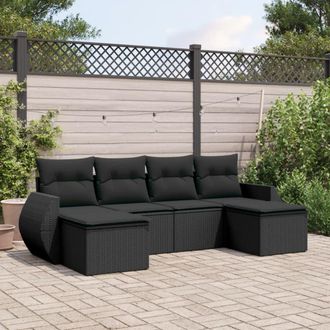 vidaXL Vidaxl - Set De Sof&aacute;s De Jard&iacute;n 6 Piezas Y Cojines Rat&aacute;n Sint&eacute;tico Negro