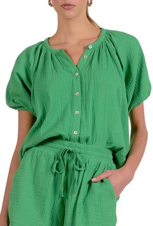 Elan Short Sleeve Gauze Top In Kelly Green
