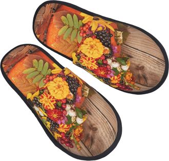 Generic Slippers Autumn Bouquet Pumpkin For Thanksgiving Fluffy Slippers Comfy Plush Slipper For Winter Hotel Party M