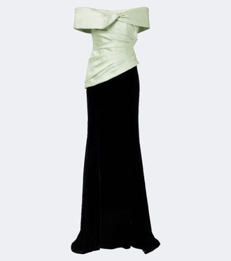 Costarellos Devina pleated off-shoulder corset gown