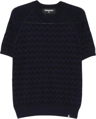 Patrizia Pepe Chevron Ronde Hals - Heren - Ronde hals truien - Blauw - XL - Katoen - Truien & Vesten