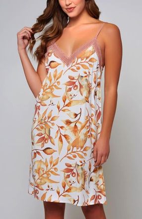 iCollection Lace Trim Viscose Chemise with Adjustable Straps in Rose at Nordstrom, Size X-Large