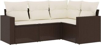 vidaXL Set De Sof&aacute;s De Jard&iacute;n 4 Pzas Y Cojines Rat&aacute;n Sint&eacute;tico Marr&oacute;n Vidaxl