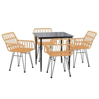 Berkfield Home Beautiful 5 Piece Garden Dining Set Poly Rattan in Light Brown