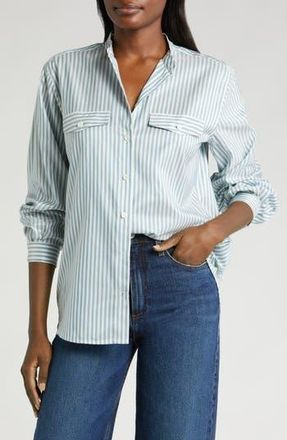Frame Denim Stripe Silk Button-Up Shirt in Sky Blue Multi at Nordstrom Rack, Size Small