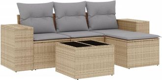 vidaXL Juego De Sof&aacute;s Jard&iacute;n Con Cojines 5 Pzas Rat&aacute;n Sint&eacute;tico Beige Vidaxl