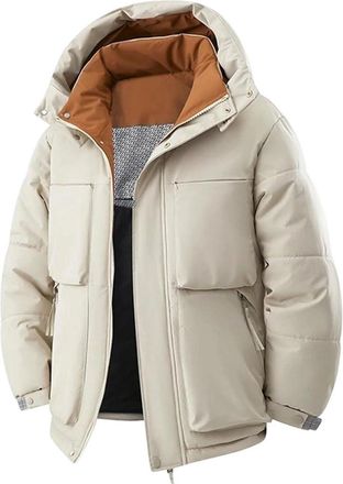 Generic Men Windproof Thick Outdoor Jacket Detachable Hood Warm Multi Pocket Loose Fit Parka