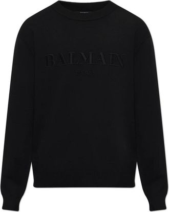 Balmain Sweater Met Geborduurd Logo - Heren - Ronde hals truien - Zwart - M - Katoen - Truien & Vesten