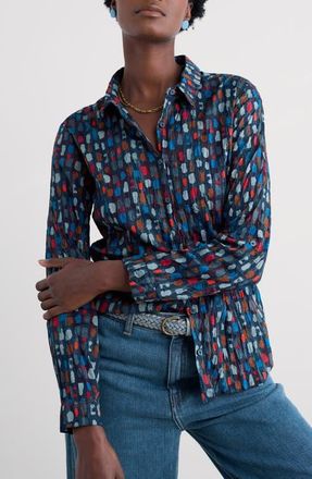 Seasalt Cornwall Larissa Printed Organic Cotton Button-Up Shirt in Dye Strokes Dark Lugger at Nordstrom, Size 12 Us