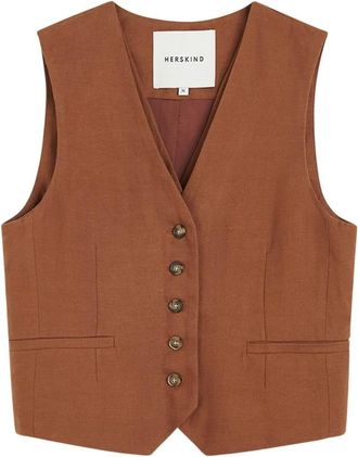 Birgitte Herskind Double Up Vest - Dames - Gillet - Bruin - M - Linnen - Kostuums