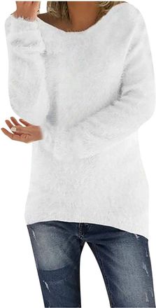 Generic Women Winter Tops Fleece Sweatshirts Warm Solid Color Long Sleeve Winter Jumpers Tunic Tops Ladies Soft Cozy Plush Pullover Sweatshirt Outdoor Baggy B