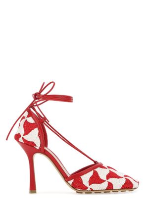 Bottega Veneta Womens Two-tone Stretch Crochet Sandals - Red Cotton - Size 37.5 EU/IT