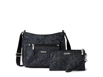 Baggallini New Classic Uptown Bagg with RFID Phone Wristlet Womens Handbags Midnight Blossom, Nylon