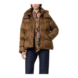 Luisa Cerano Donsjack met afneembare capuchon - Dames - Jassen - Bruin - Maat: XL Satijn