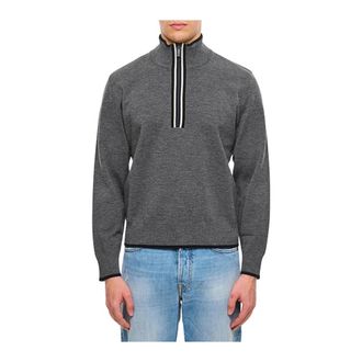 Thom Browne Turtlenecks, male, Gray, Size: L Merino Wool HalfZip Pullover