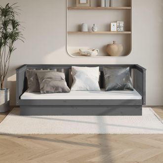 vidaXL Vidaxl - Sof&aacute; Cama Sin Colch&oacute;n Madera Maciza De Pino Gris 80x200 Cm