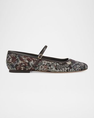 Veronica Beard Ellie Floral Tapestry Mary Jane Ballerina Flats