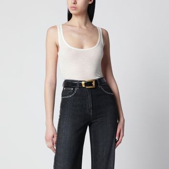 Versace Cream wool tank top with logo embroidery