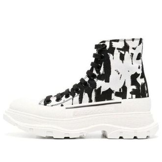 Alexander McQueen (WMNS) Alexander McQueen McQueen Graffiti Tread Slick Boots White Black 708089W4TG49356