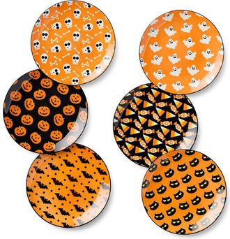 Certified International Set Of 6 Halloween Pad Print Salad Plates