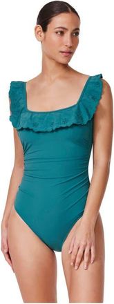 Gottex Bachelorette Square Neck Ruffle One Piece in Lagoon at Nordstrom, Size 16