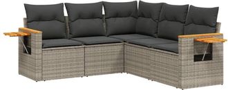 vidaXL Vidaxl - Juego De Sof&aacute;s Jard&iacute;n Con Cojines 5 Pzas Rat&aacute;n Sint&eacute;tico Gris