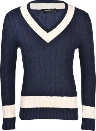 Gran Sasso V-hals gebreide trui - Heren - V-hals truien - Blauw - 2XL - Katoen - Truien & Vesten
