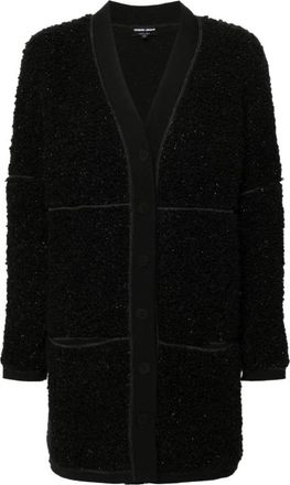 Giorgio Armani Zwarte Boucle Trui Metallic Detail - Dames - Vesten - Zwart - S - Wol - Truien & Vesten
