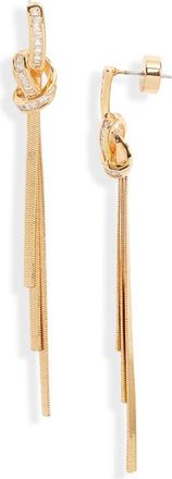 Nordstrom Cubic Zirconia Knot Tassel Drop Earrings in Clear- Gold at Nordstrom