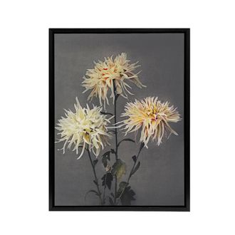 Artery8 Chrysanthemums Vintage Floral Framed Canvas Wall Art Print Kazumasa in Yellow | Size: W24 x H32