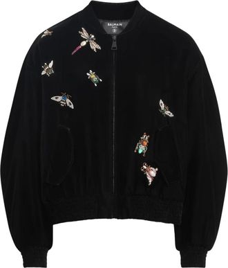 Balmain Geborduurde Fluweel Insect Bomberjack - Heren - Bomber jackets - Zwart - S - Jassen