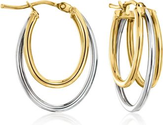Ross-Simons Italian 14kt 2-Tone Gold Triple-Oval Hoop Earrings