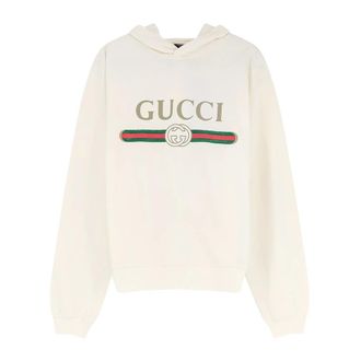 Gucci Sweatshirt van katoenen jersey en kasjmier - Dames - Hoodies - Wit - S - Katoen - Hoodies & sweatvesten