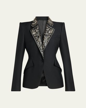 Alexander McQueen Beaded Lapel Single-Breasted Jacket