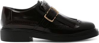 Tod's Burgundy Fringed Calf Leather Loafers - Dames - Loafers - Rood - 37 EU - Leer - Schoenen