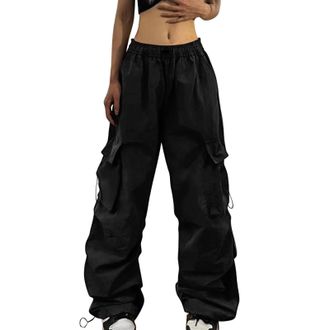 Generic Cargo Trousers Women Baggy Elastic High Waist Wide Leg Workwear Trousers Leisure Trouser Jogging Bottoms with Elastic Oversized Joggers Pants Plus Siz