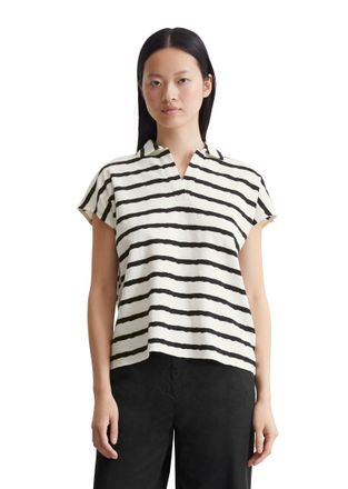 Marc O'Polo Poloshirt MARC OPOLO, Damen, Gr. XS, bunt (multi, schwarz), Single Jersey, Obermaterial: 100% Baumwolle, gestreift, regular fit, Shirts Poloshirt