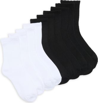 Elie Tahari 5-Pack Full Cushion Mid Crew Socks in Black/White at Nordstrom Rack, Size 9/11