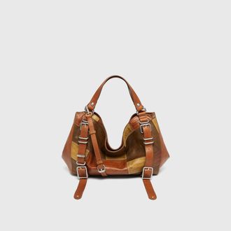 Diesel D-One-Medium top-handle bag in patchwork leather - Handbags - Unisex - Brown