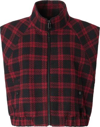 Pinko High-Collar Tweed Gilet with Gathered Hem