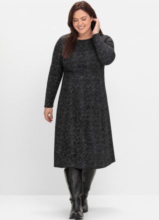 Sheego Shirtkleid SHEEGO Shirtkleid, Damen, Gr. 42, Normalgr&ouml;ssen, schwarz (schwarz, gemustert), Strick, 81% Polyester, 17% Viskose, 2% Elasthan, gemustert, 