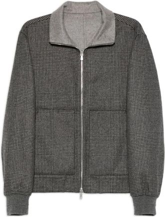 Brunello Cucinelli Cashmere Knitwear, male, Gray, L, Grey Check Pattern High Neck Coat