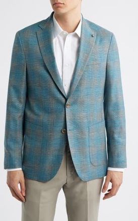 Jack Victor Hampton Teal Plaid Wool & Silk Blend Sport Coat at Nordstrom Rack, Size 44 Regular