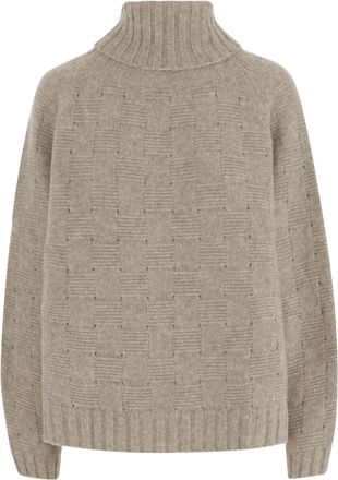 Allude Turtleneck Sweater in Cashmere and Silk with Geometric Pattern
