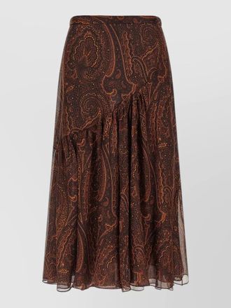 Etro silk paisley print asymmetric ruffled maxi skirt