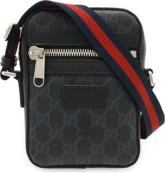 Gucci Black Dark Gray Navy Red Color Gg Supreme Canvas Pvc Coated Canvas Leather Messenger Bag Pochette Shoulder Bag (Pre-Owned)