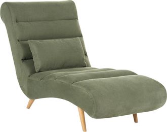 Beliani Chaise Longue Moderna De Tela Repelente Al Agua Div&aacute;n Sala De Estar Patas Efecto Madera Verde Rives
